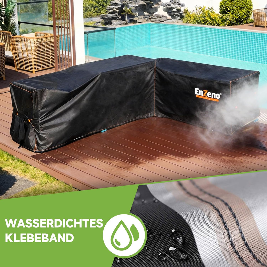 Enzeno Gartenmöbel Abdeckung für L-Form Sofas (Linke Lang-Rechte Kurz) Ecksofa Abdeckplane Mit Wasse