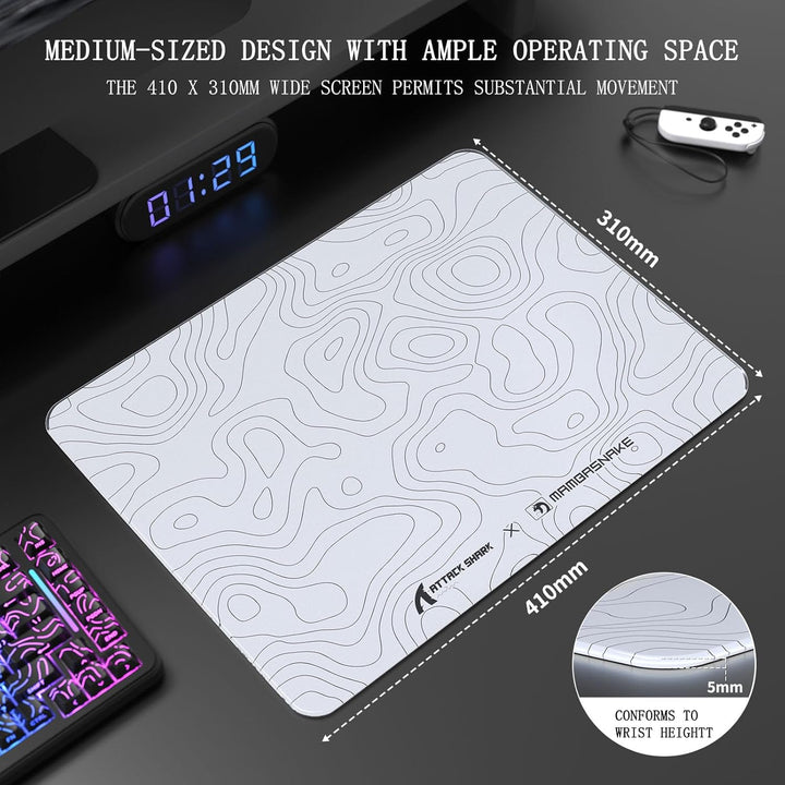 ATTACK SHARK CM05SE Gaming-Mauspad Aus Gehärtetem Glas, Ultraglatte Oberfläche, 9H Gehärtetes Glas,