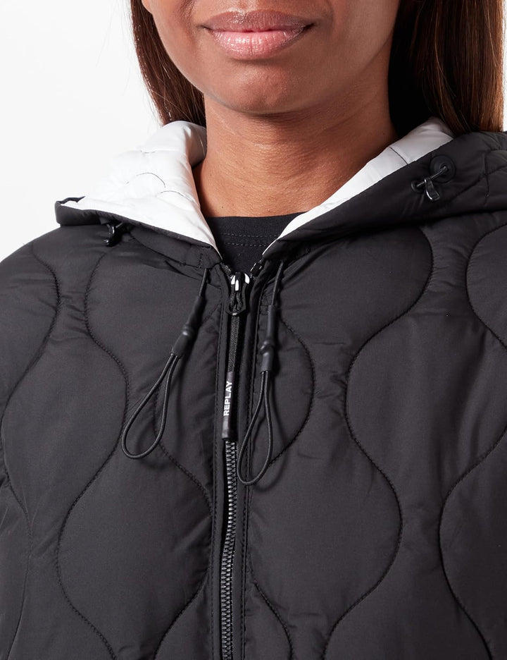 Replay Damen Mantel mit Kapuze, Black 098