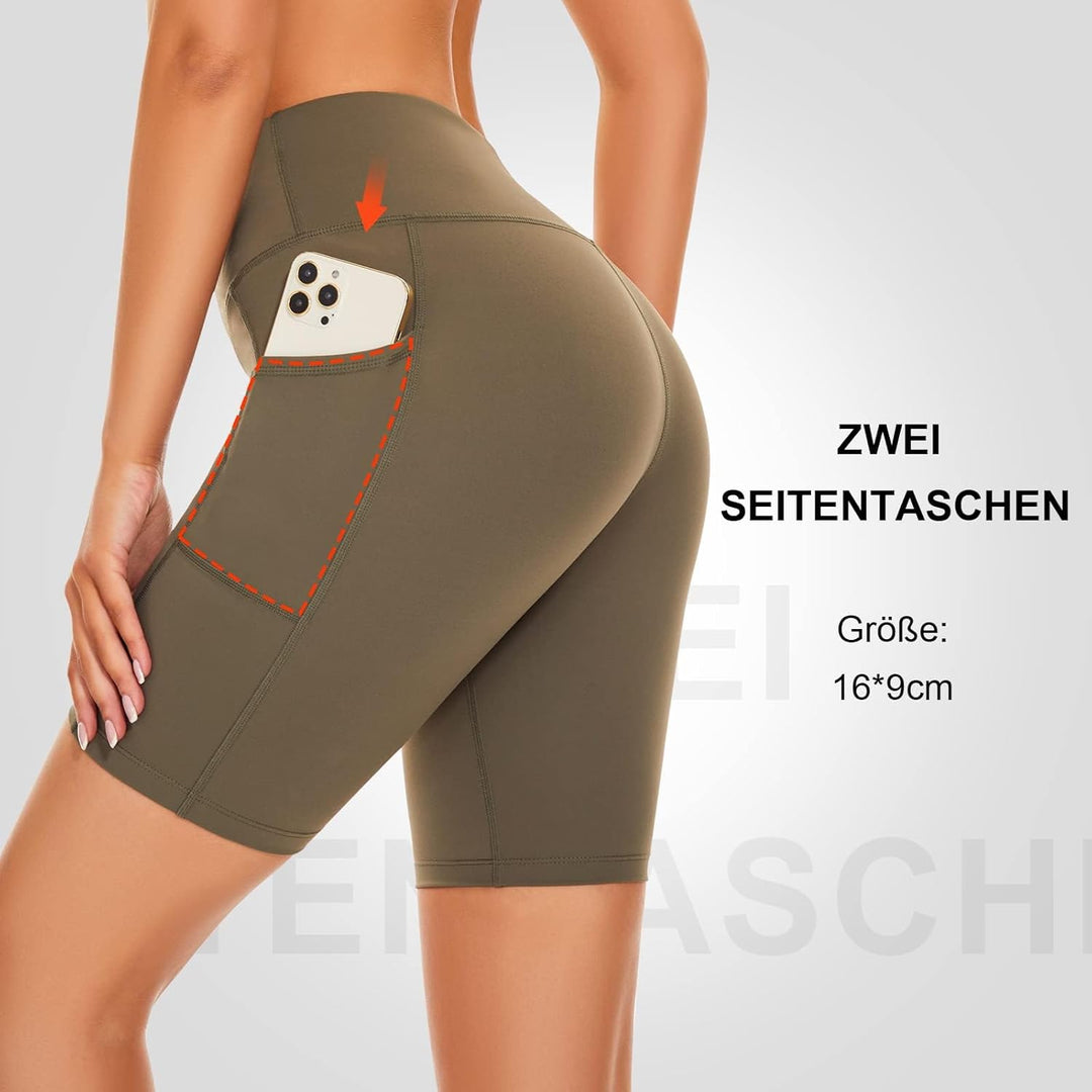 SIMIYA Radlerhose Damen, Kurze Leggings mit Handytasche Blickdichte High Waist Sporthose Damen Kurz,