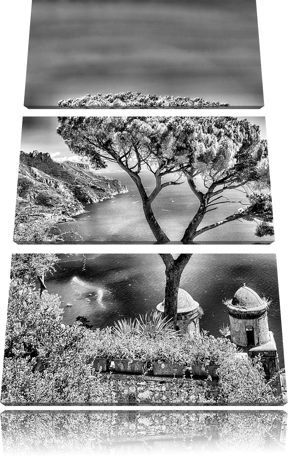 Pixxprint Monocrome, Mediteranes Meer 3-Teiler Leinwandbild 120x80 Bild auf Leinwand