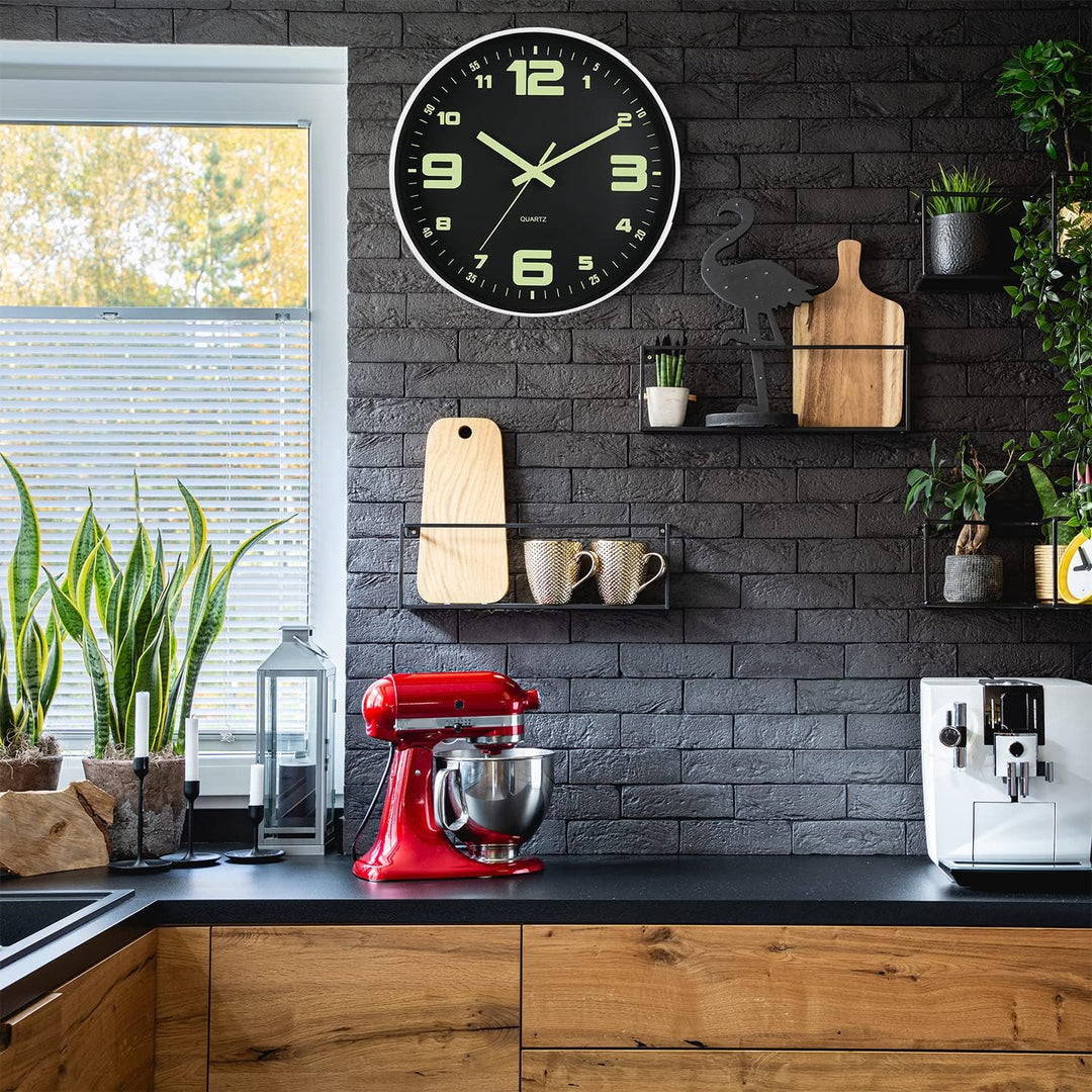 DIYZON Leuchtende Wanduhr, Geräuschlos, Nicht tickend, 30 cm, Nachtlicht-Wanduhren, Batteriebetriebe