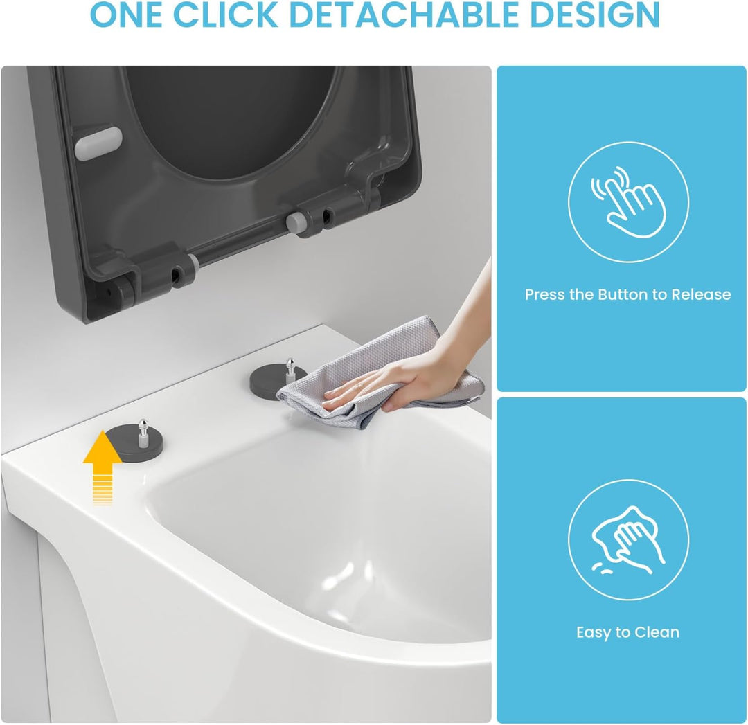 YEAUPE PRO Toilettendeckel mit Absenkautomatik D Form, WC-Sitz einfache Montage, Klodeckel abnehmbar
