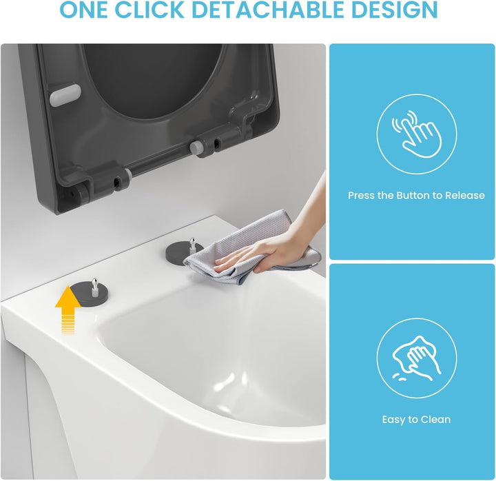 YEAUPE PRO Toilettendeckel mit Absenkautomatik D Form, WC-Sitz einfache Montage, Klodeckel abnehmbar