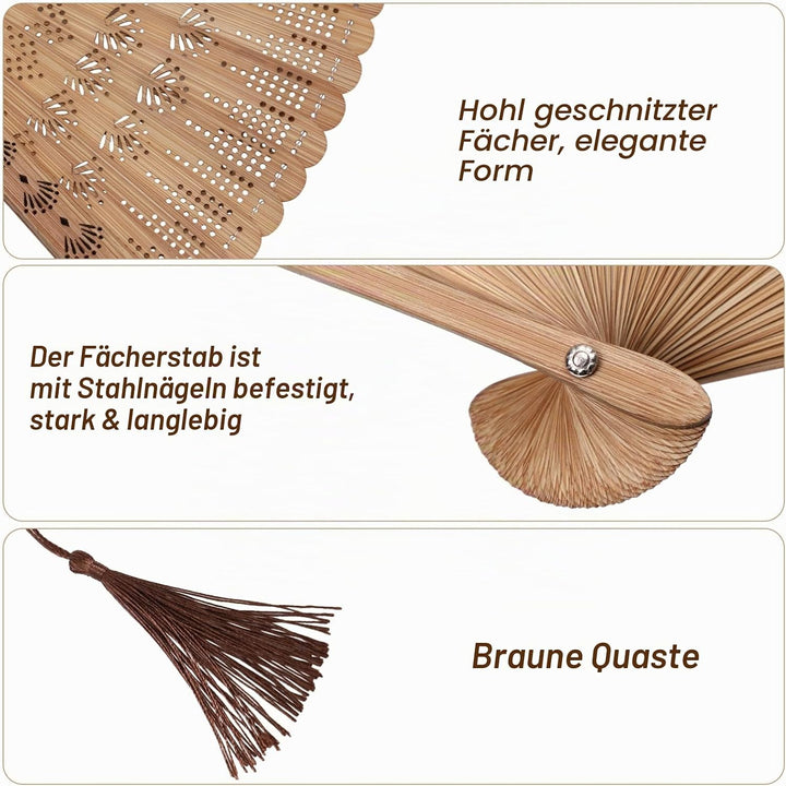 Handfächer Bambus, Facher Damen, Faltbarer Handfächer aus Bambus Tragbar Spanisch Faltbar