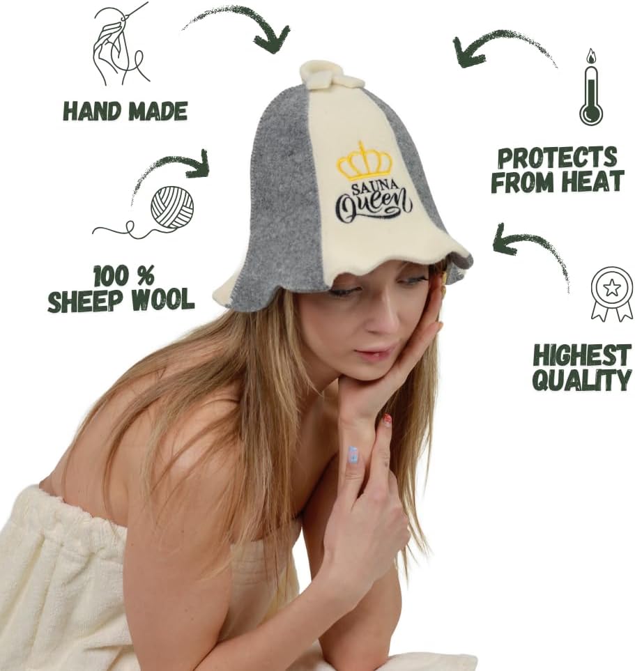 Sauna Guru Saunahut 'Sauna Queen' White - 100% organische Wollfilzmützen - Schützen Sie Ihren Kopf v