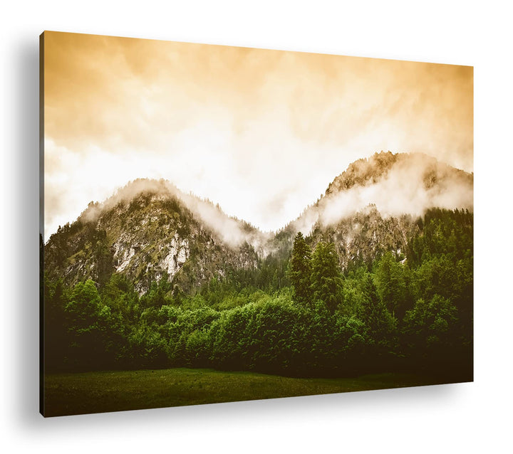 deyoli Nebel bedeckte Berge Format: 80x60 als Leinwand, Motiv fertig gerahmt auf Echtholzrahmen, Hoc