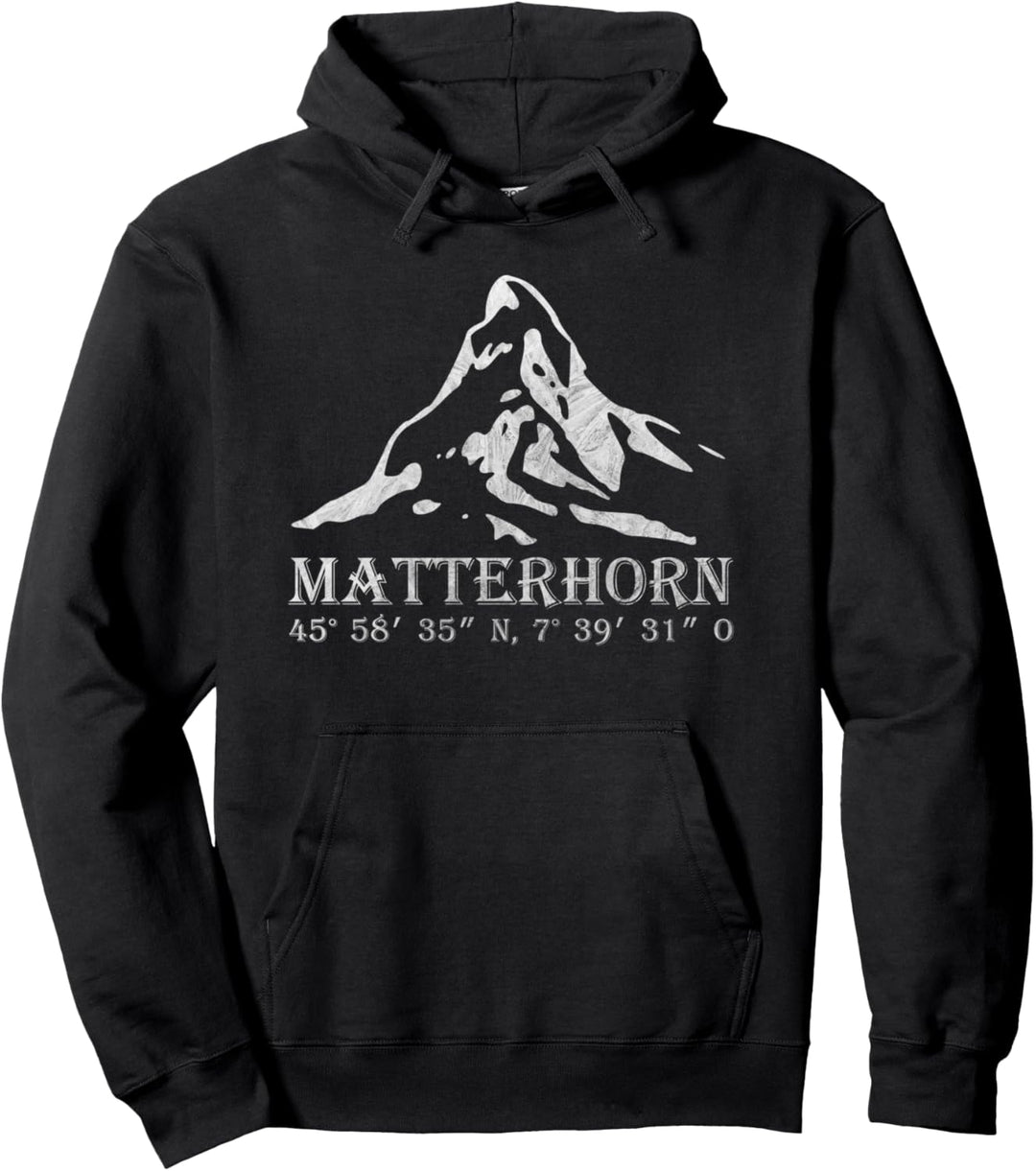 Matterhorn Berg Alpen Wandern GPS Koordinaten Wanderer Pullover Hoodie