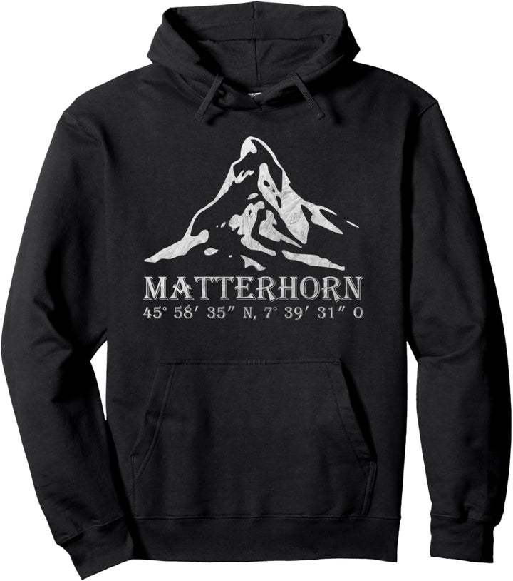 Matterhorn Berg Alpen Wandern GPS Koordinaten Wanderer Pullover Hoodie