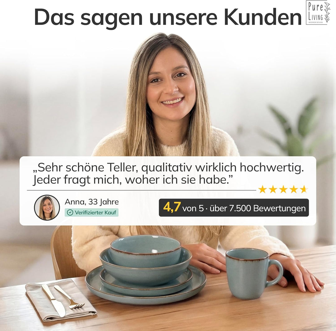 Steingut Suppenteller 6 Pers. Rustic Hochwertiges Landhausstil TEST SEHR GUT Tiefe Teller Set - Krat