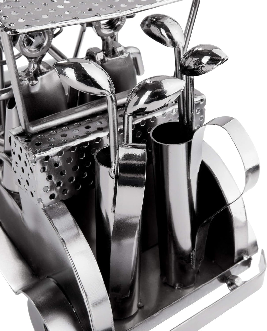 BRUBAKER Schraubenmännchen Golfcart - Handarbeit Eisenfigur Metallmännchen Golf - 24 cm Metallfigur