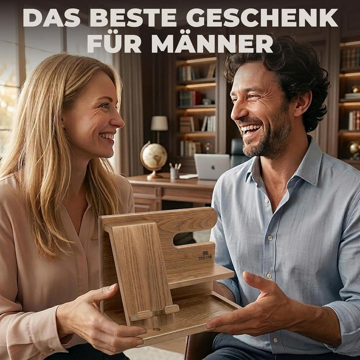 TESLYAR Holz-Telefon-Dockingstation für Männer – Schreibtisch- oder Nachttisch-Organizer – Geburtsta