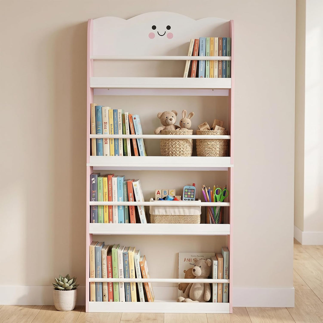 AIYAPLAY Bücherregal Kinder Wandregal mit 4 Etagen 60 x 15 x 120 cm Rosa | Zuckerwatte-Design, Spiel