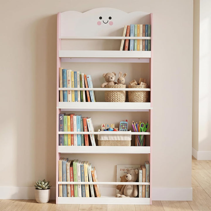 AIYAPLAY Bücherregal Kinder Wandregal mit 4 Etagen 60 x 15 x 120 cm Rosa | Zuckerwatte-Design, Spiel