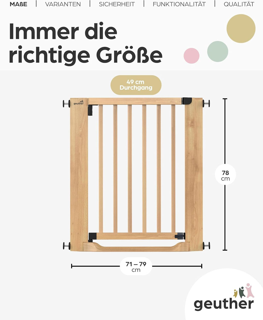 Geuther Easylock Flat Step Treppenschutzgitter ohne Bohren, 71-79 cm Breite, Türschutzgitter zum Kle