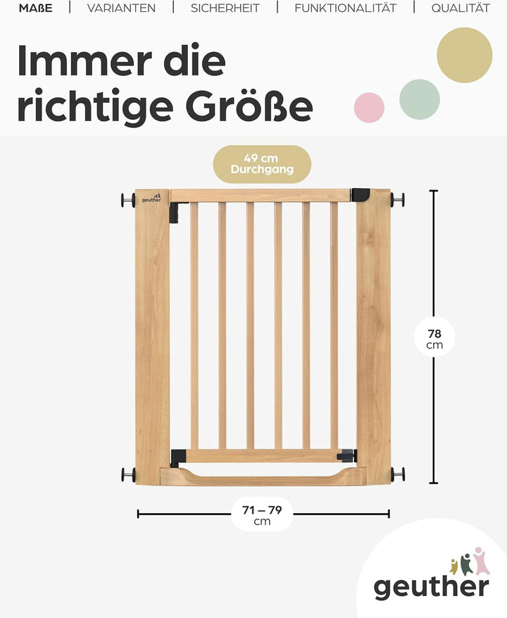 Geuther Easylock Flat Step Treppenschutzgitter ohne Bohren, 71-79 cm Breite, Türschutzgitter zum Kle