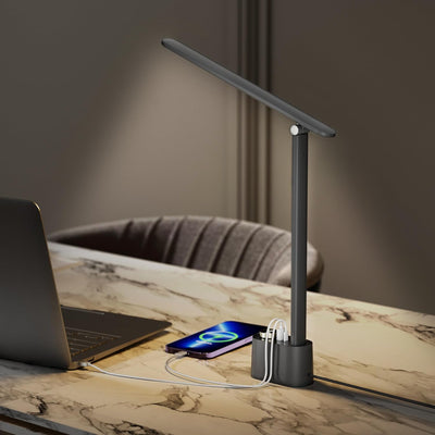 Honeywell Schreibtischlampe LED Desk Lamp mit A+C USB Tageslichtlampe Schreibtisch Tageslicht mit 3