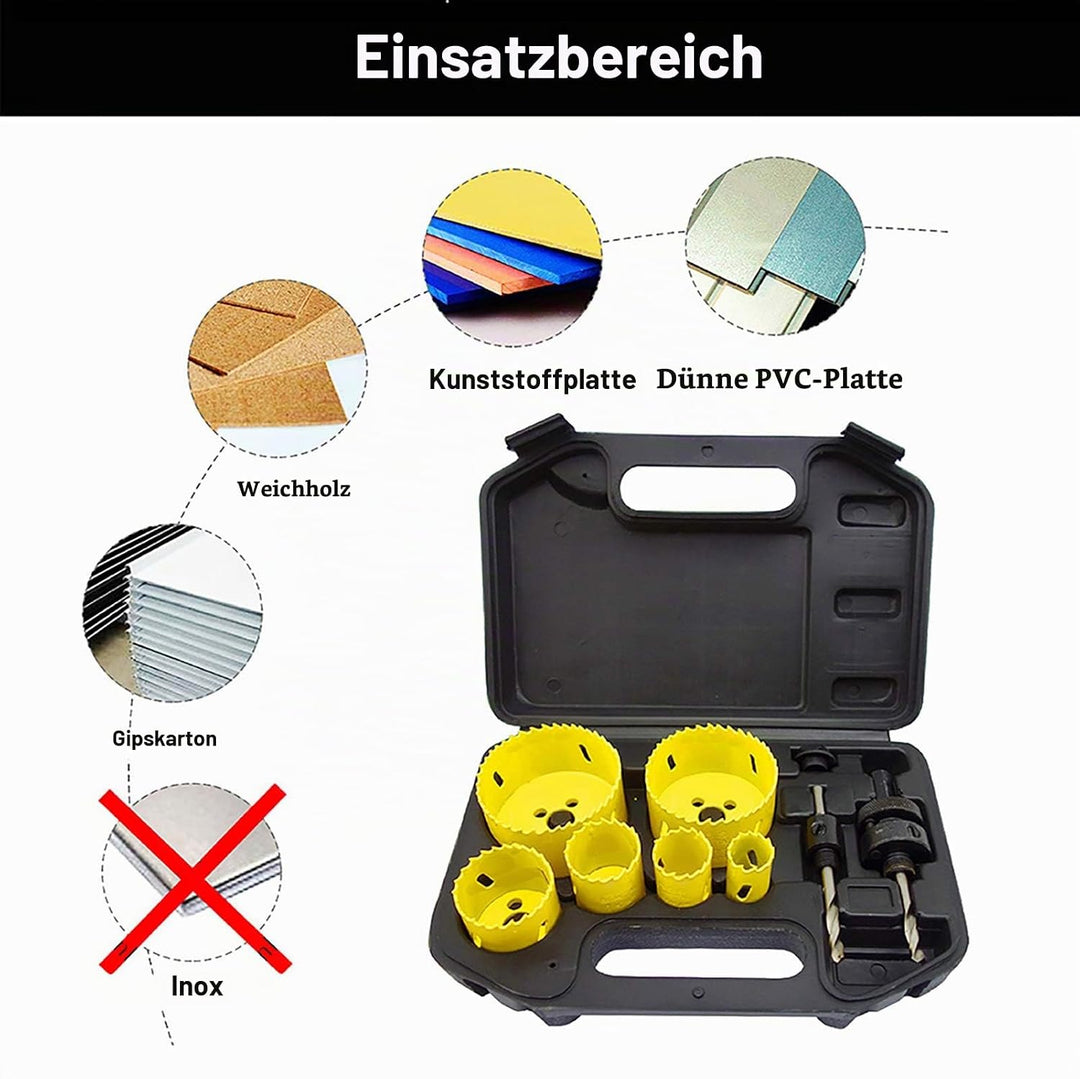 NORTOOLS Lochsäge Set 9-tlg Bi-Metall Lochsäge Bohrer Set,6 Sägeblättern 22m-73mm,1 Einfacher Dorn,1