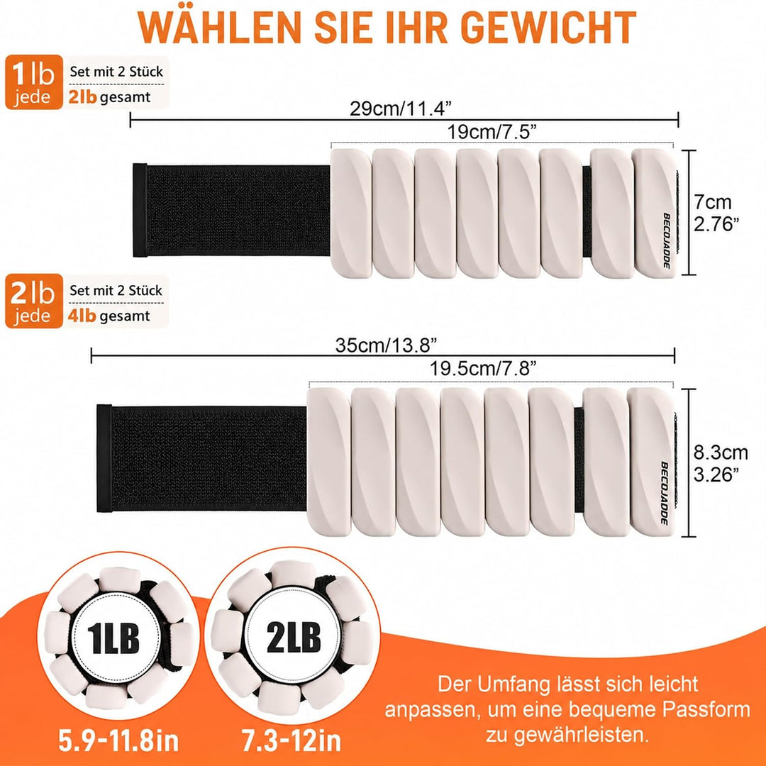 BECOJADDE Gewichtsmanschetten fuss 0.45 KG / 0.9 KG Je Gewichte für Beine und Arme Set 2 Ankle Weigh