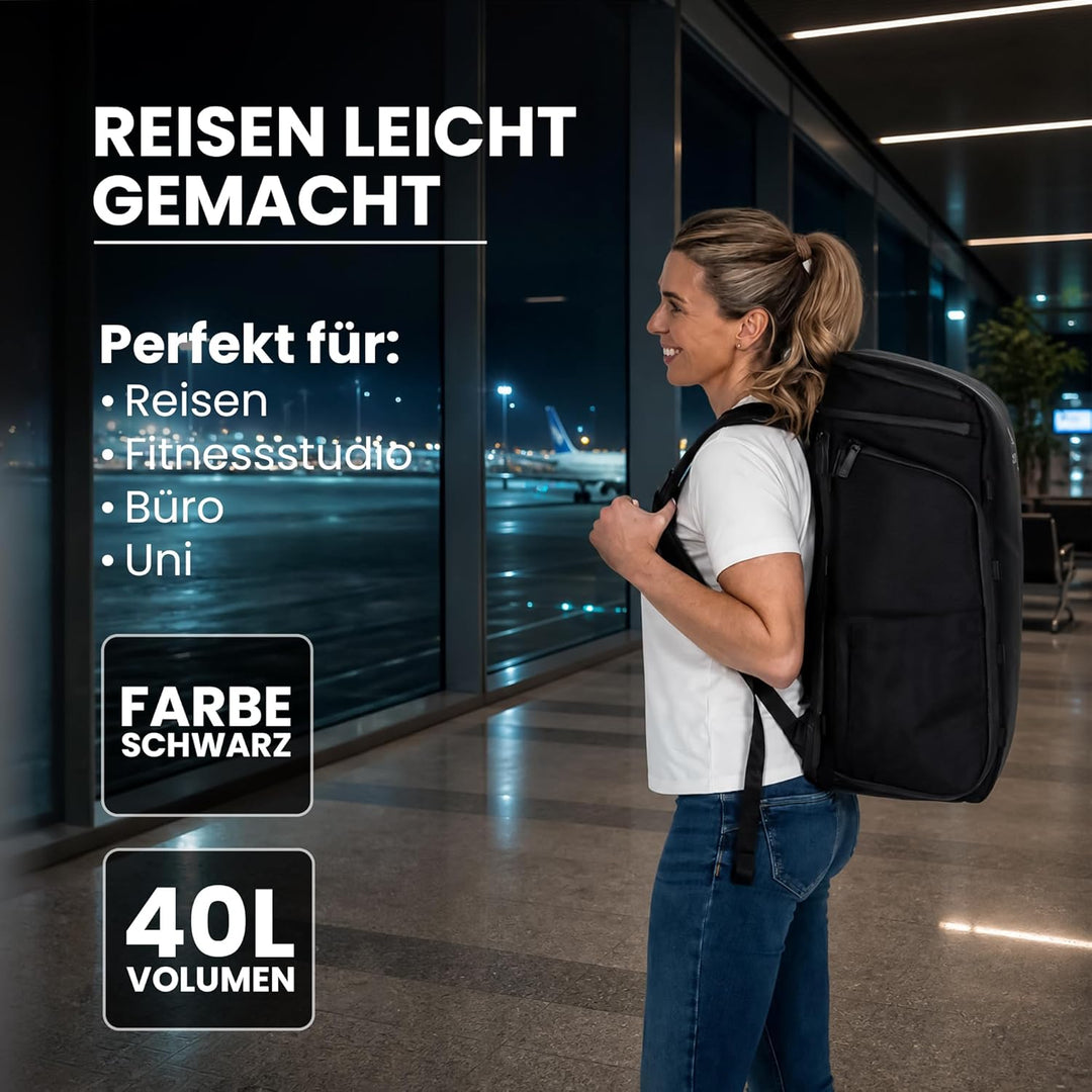 Zeeksack The Organizer - Grosser Rucksack Schwarz 40L - Wasserabweisende Reisetasche mit Laptopfach,