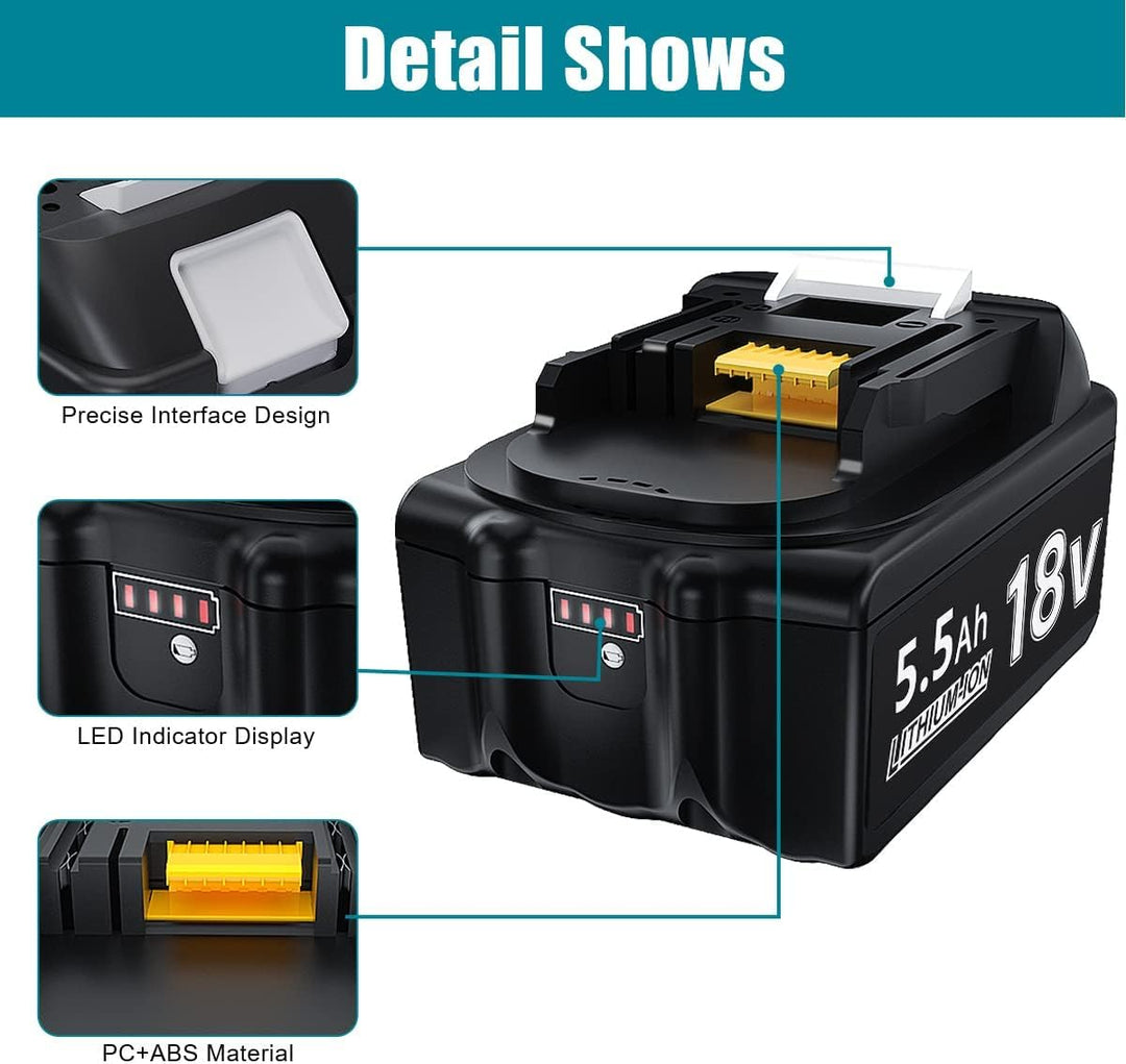 2 Stück 18V 5.5Ah/5500mAh Ersatzakku für Akku Li-ion BL1850 BL1850B BL1830 BL1860B BL1845 BL1835 BL1