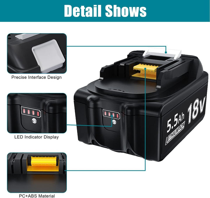 2 Stück 18V 5.5Ah/5500mAh Ersatzakku für Akku Li-ion BL1850 BL1850B BL1830 BL1860B BL1845 BL1835 BL1