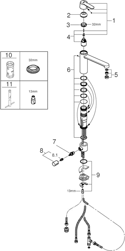 GROHE Get - Einhand-Spültischarmatur (Einlochmontage, mittelhoher Auslauf, Schwenkbereich 140°), chr