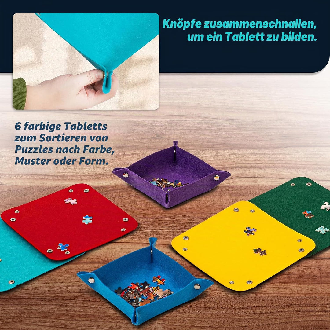Tektalk faltbares Puzzle Board mit 6 Sortierschalen, tragbare Puzzlematte mit transparenter wasserdi