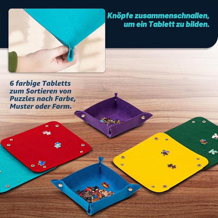 Tektalk faltbares Puzzle Board mit 6 Sortierschalen, tragbare Puzzlematte mit transparenter wasserdi