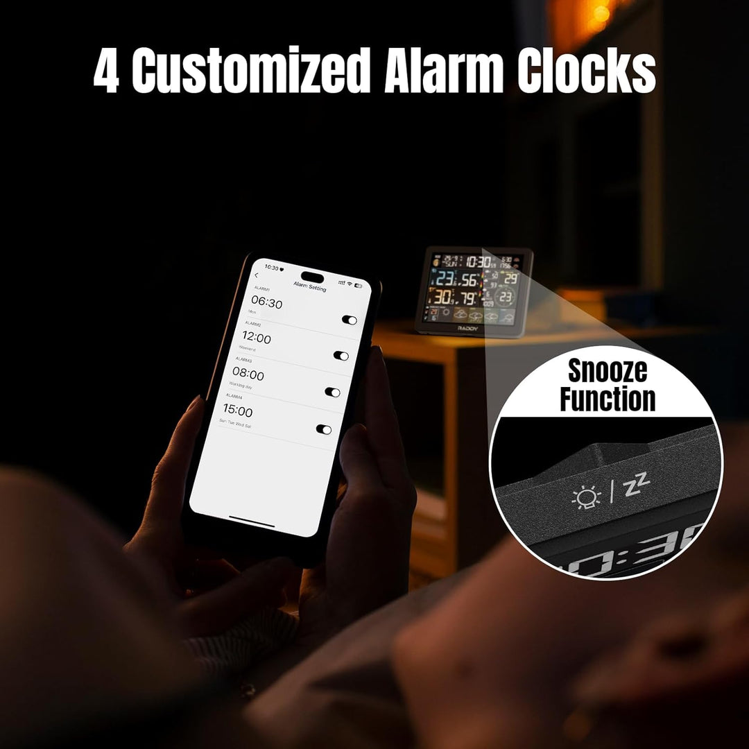 Raddy N80 Smart Wi-Fi Wetterstation mit APP-Steuerung, Wetterstation Funk mit Aussensensor, 8'' gros