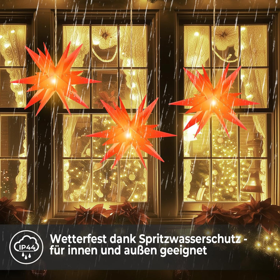 OVILUM Leuchtstern 3D mit LED Beleuchtung | rot | |Ø 57 cm| 3D Stern mit 18 Spitzen | wetterfest | G