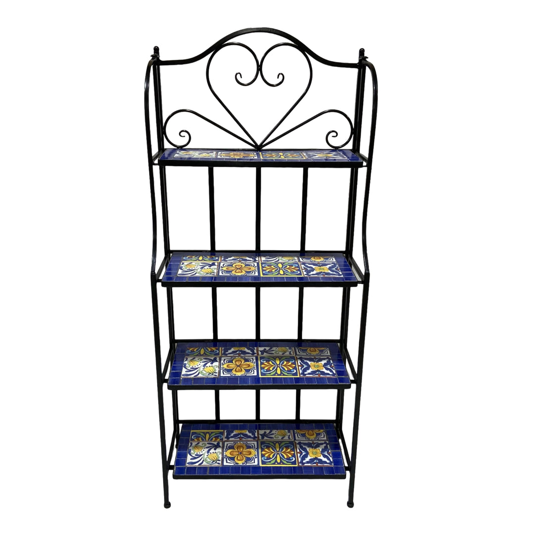 AXI Cleo Metall Blumenregal Mosaik im Mediterranen Stil Blau/Gelb | Pflanzenregal mit 4 Ebenen aus M
