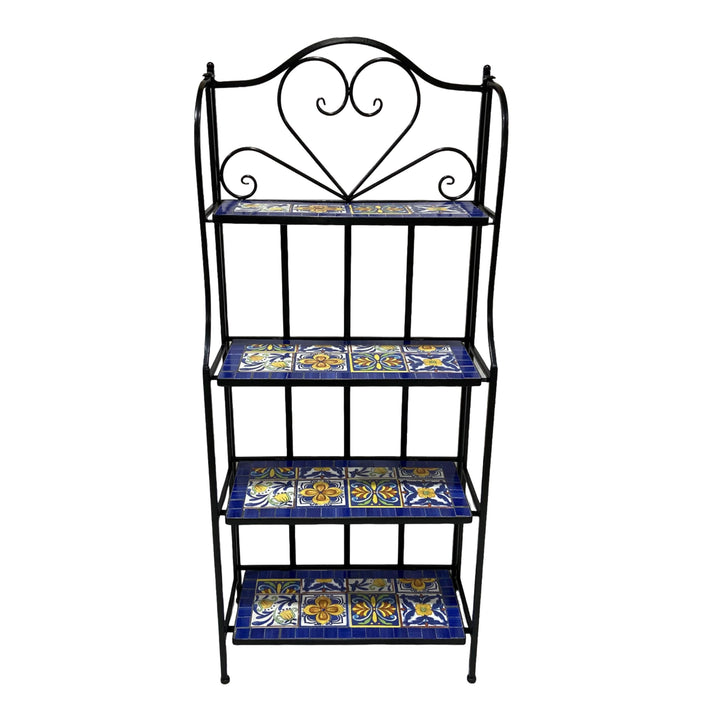AXI Cleo Metall Blumenregal Mosaik im Mediterranen Stil Blau/Gelb | Pflanzenregal mit 4 Ebenen aus M