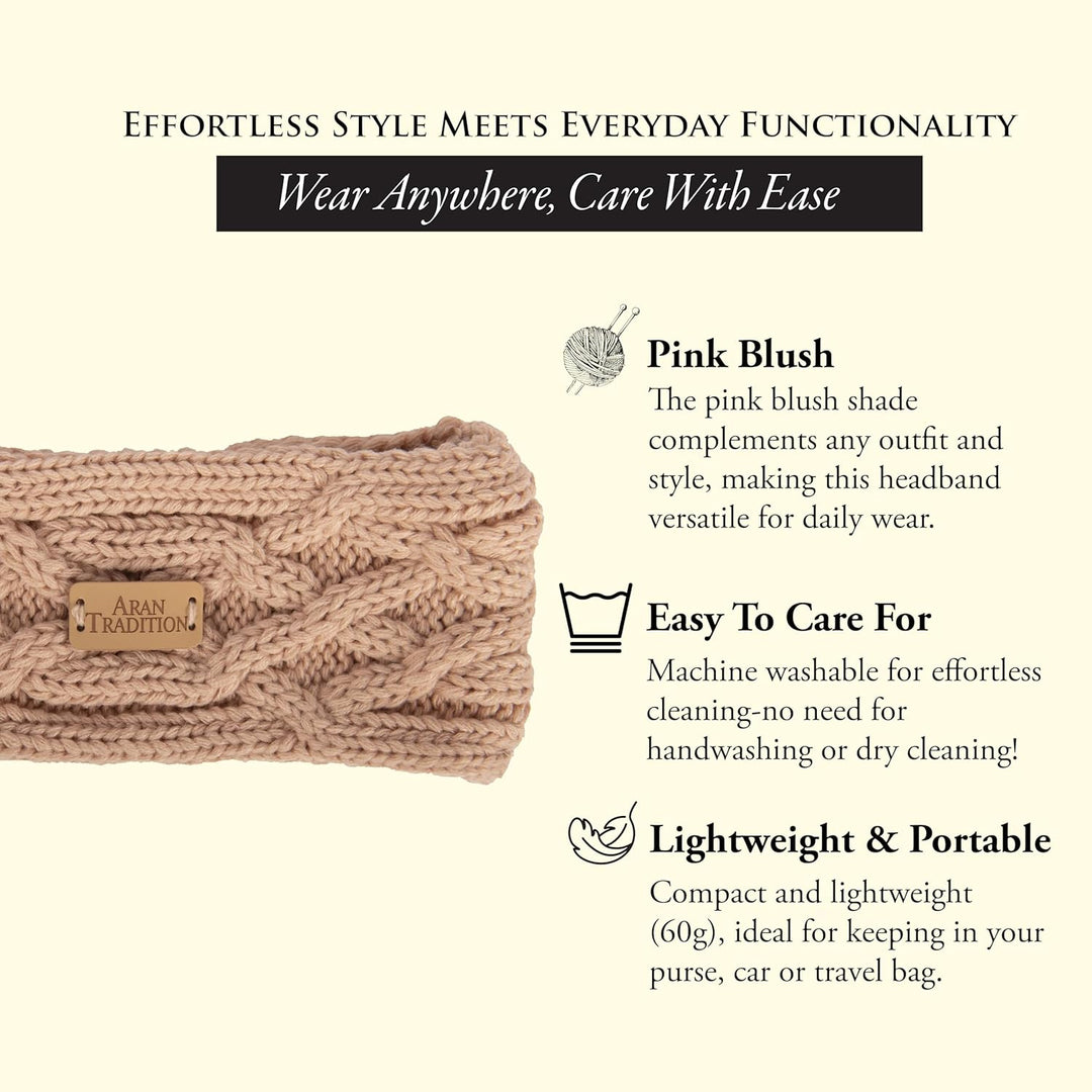 Aran Cable Knitted Headband blush, blush