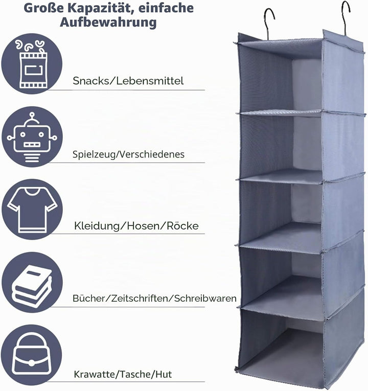 Liesun Wandregal, Hängeregal mit 5 Fächern und 1 Schubladen, Hängeregal, Kleiderschrank, Hängeorgani
