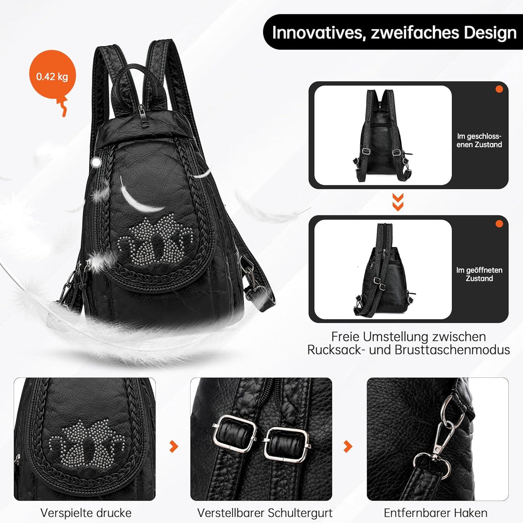 DIRRONA Rucksack Damen Beiläufig Kleine Brusttasche für Damen Multifunktionale Reise Wasserdicht Sch