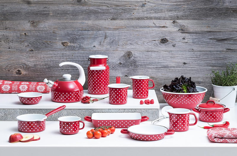 Riess, 0040-077, Schnabeltopf 12, COUNTRY - PÜNKTCHEN ROT, Durchmesser 12 cm, Höhe 11.5 cm, Inhalt 1