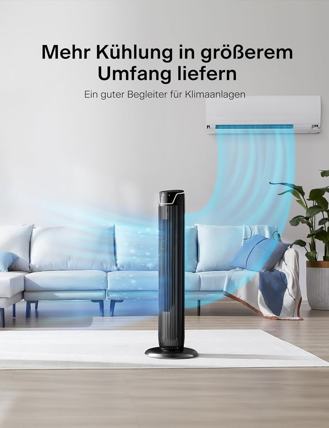 Pelonis Oszillierender Turmventilator mit Fernbedienung, Elektrischer Standing Tower Fan Bodenventil