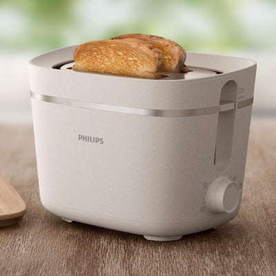 Philips Toaster Eco Conscious Edition - 2 Toastschlitze, 8 Stufen, Brötchenaufsatz, seidenweiss-matt