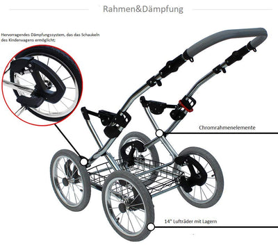 SKYLINE Klassisch Retro Stil Wicker LUX Kombi-Kinderwagen Buggy 3in1 Reise System Autositz (Isofix)