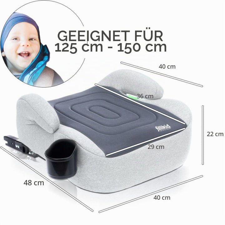 Sitzerhöhung i-Size Norm Isofix Kinder Auto Sitz Gruppe 3 125 – 150 cm Körpergrösse ECE R129 (GRAU),