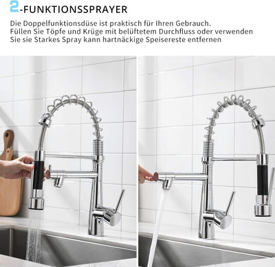 TIMACO Wasserhahn Küche Chrome Küchenarmatur mit Spiralfeder, 360°Schwenkbare Spültischarmaturen mit