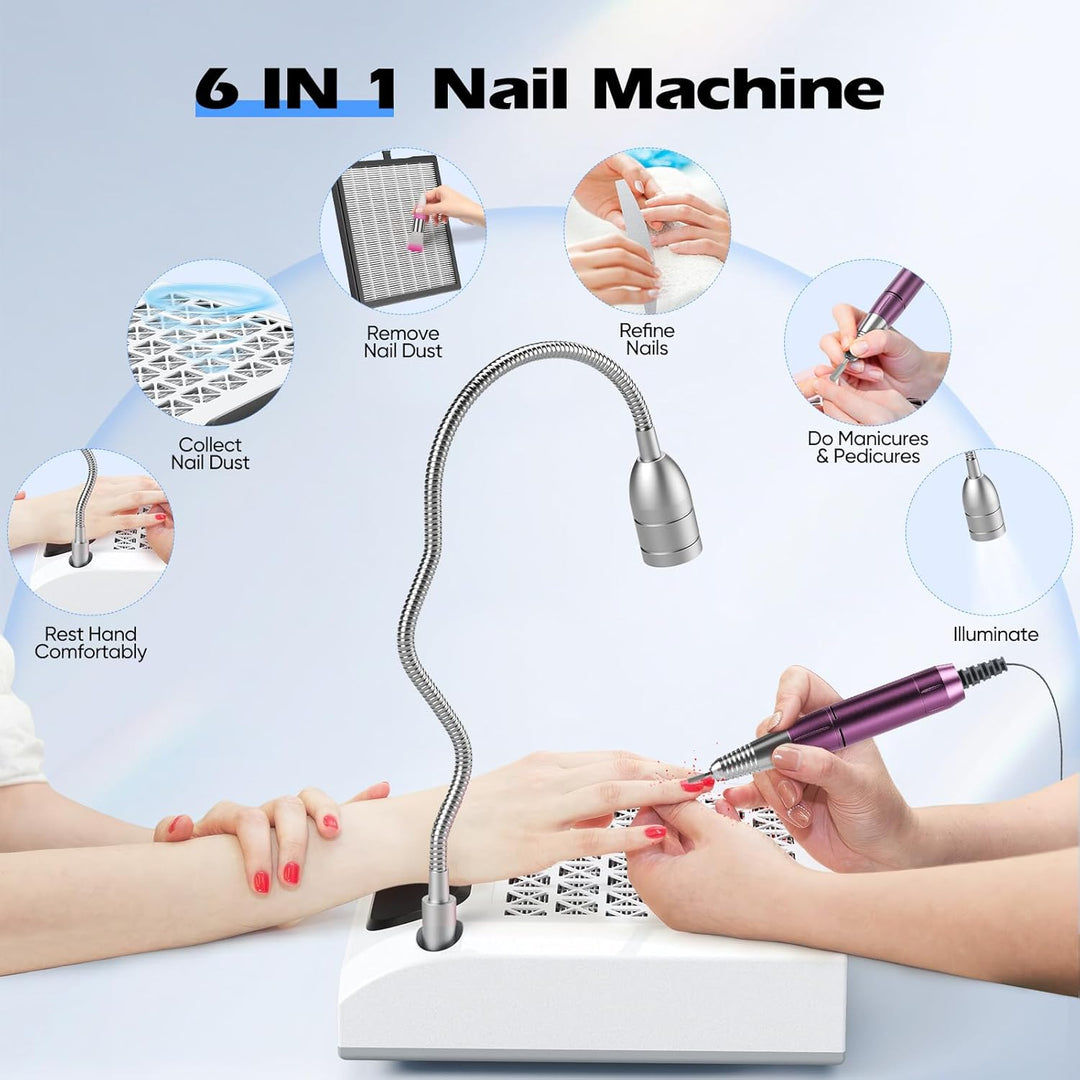 6 in 1 elektrische Nagelbohrer, 30000 U / min professioneller Nagelstaubkollektor 80W leistungsstark