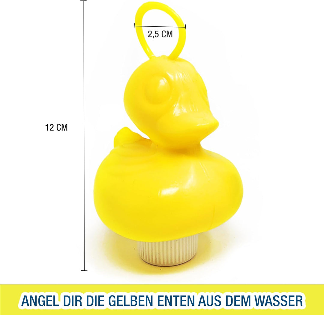 AMLI Enten Angeln | 16x gelbe Entchen mit Öse & Gewicht | Inkl. 2 Angeln | Entenangeln Spiel Wasser