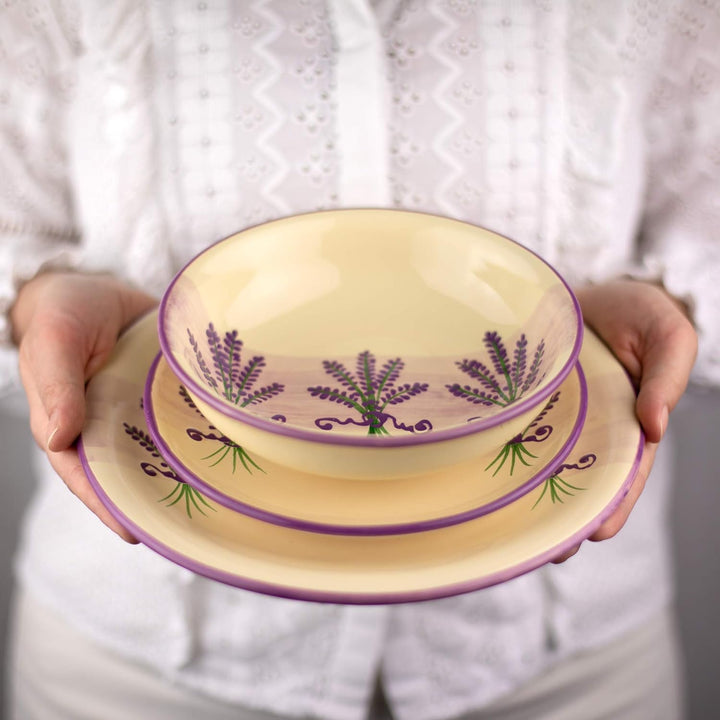 City to Cottage® - Keramik Suppenteller 18.5 cm | Lavendel Motiv | Handgemacht | Keramik Teller Supp