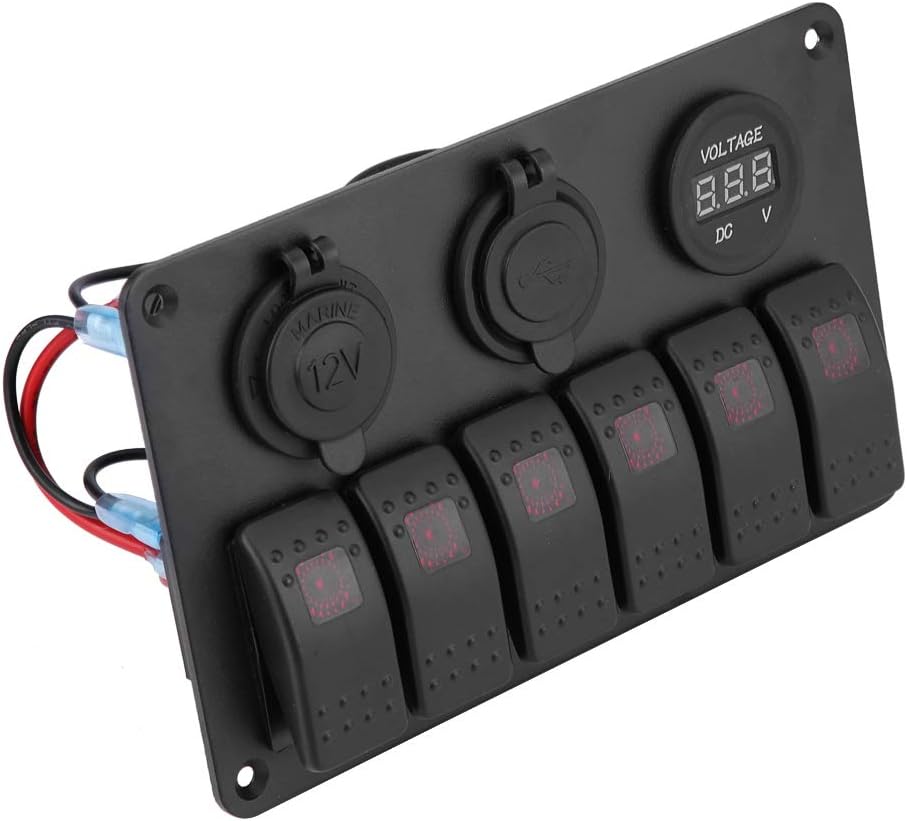 KIMISS 12V 24V 6 Gang Marine Schalttafel Auto Boot Marine LED Wippschalter Panel Dual USB Voltmeter