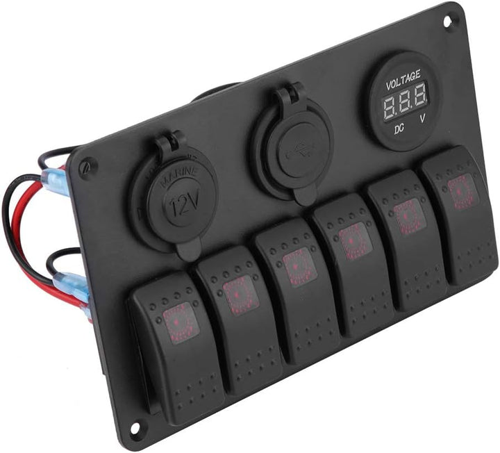 KIMISS 12V 24V 6 Gang Marine Schalttafel Auto Boot Marine LED Wippschalter Panel Dual USB Voltmeter