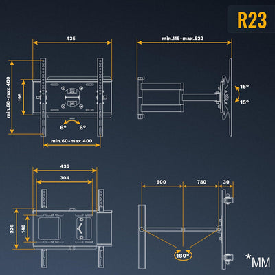 RICOO TV Wandhalterung Schwenkbar für 40-75 Zoll, inkl. Fischer Dübel Universal, TV Halterung R23-F,