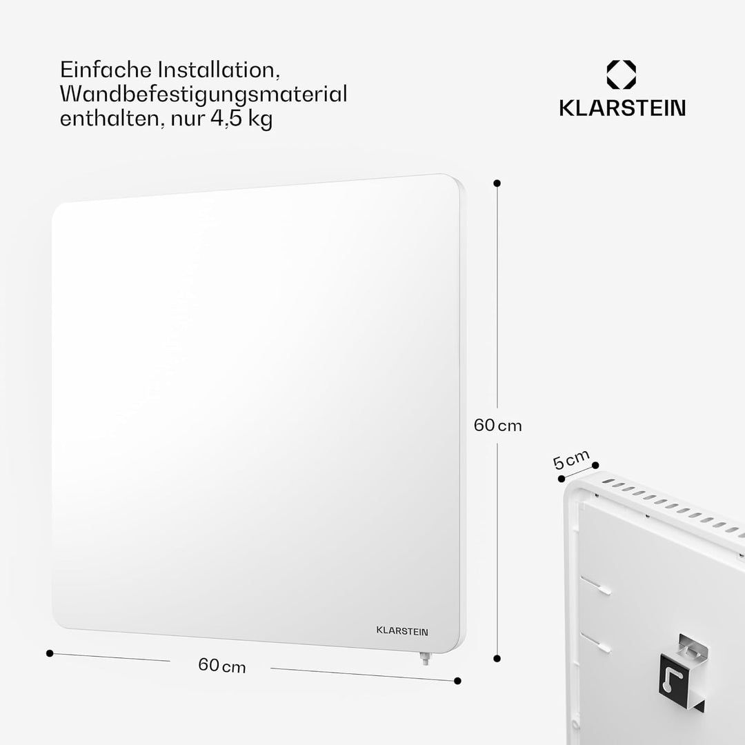 Klarstein Infrarotheizung mit Thermostat, 450W Elektroheizung, Smart Home Infrarotheizung zur Wandmo