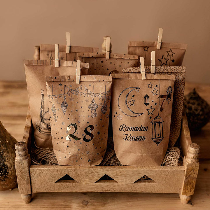 Papierdrachen DIY Ramadan Kalender zum Befüllen - Bedruckte Kraftpapiertüten - 30 Geschenktüten zum